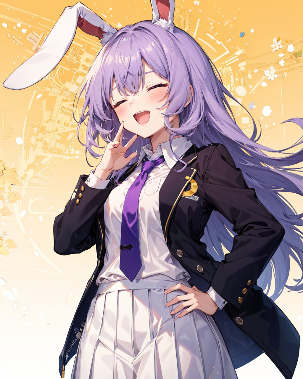 56486-2302088461-,ojou-sama pose, 1girl, long hair, solo, reisen udongein inaba, animal ears, rabbit ears, jacket, skirt, open mouth, closed eyes.png